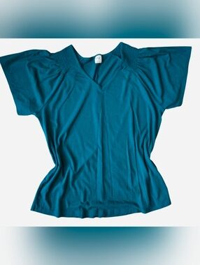 Terra & Sky Teal V-Neck Ribbed Short Sleeve Top